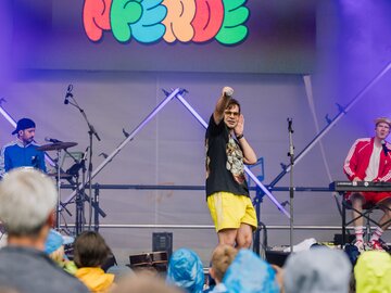 Ein Musiker performt auf der Bühne während eines Konzerts.